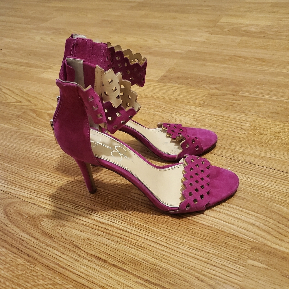 Fuchsia Pink Ankle Strap Sandal Heels